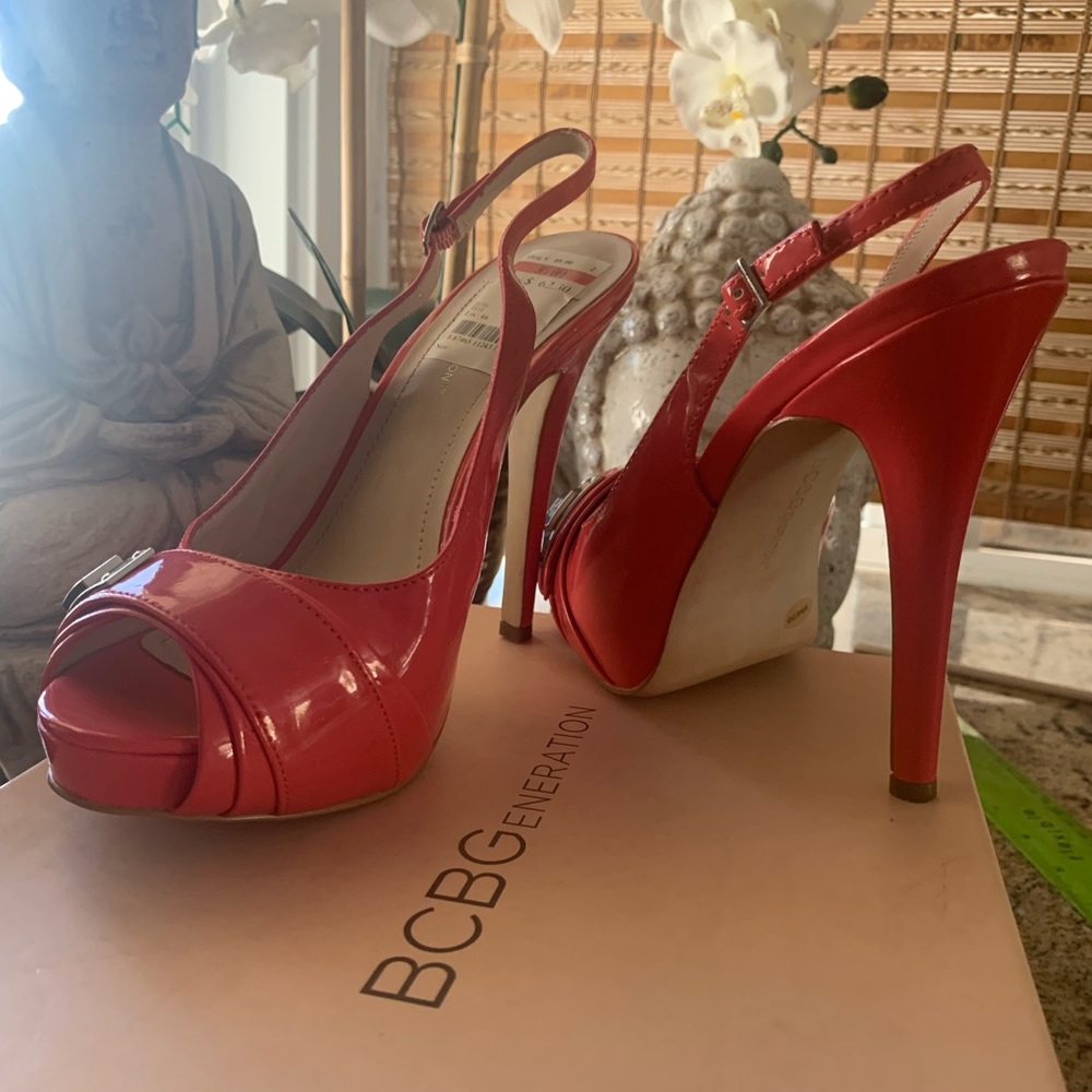 BCBG Coral Patent heels with wedge. Worn once 💕original box